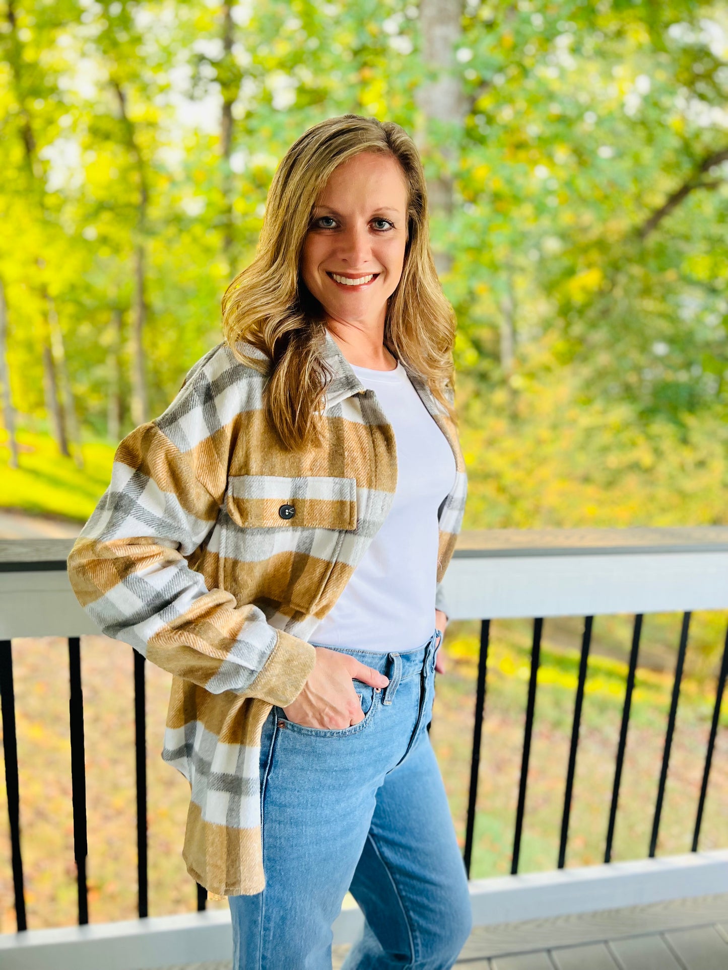Plaid button flannel shirt jacket
