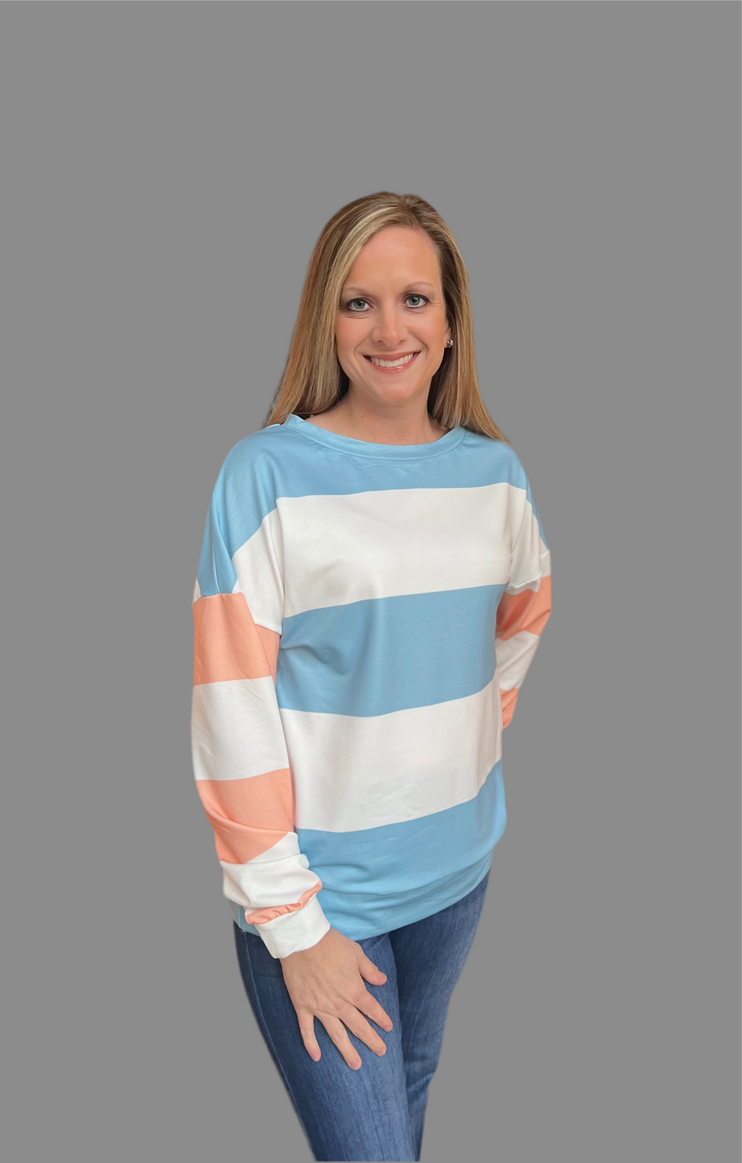 Colorblock striped drop shoulder long sleeve top