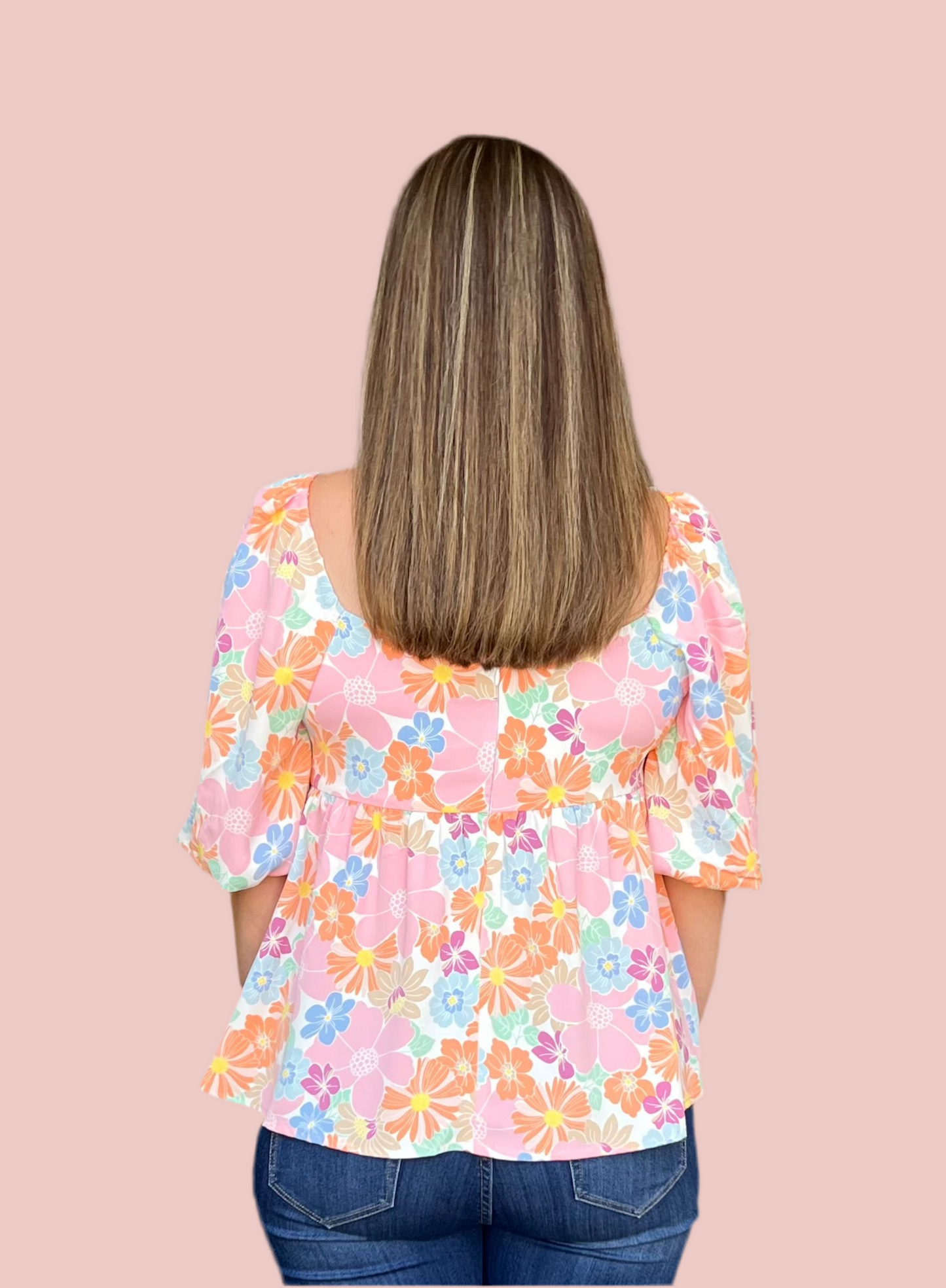 Pink Floral Square Neck top