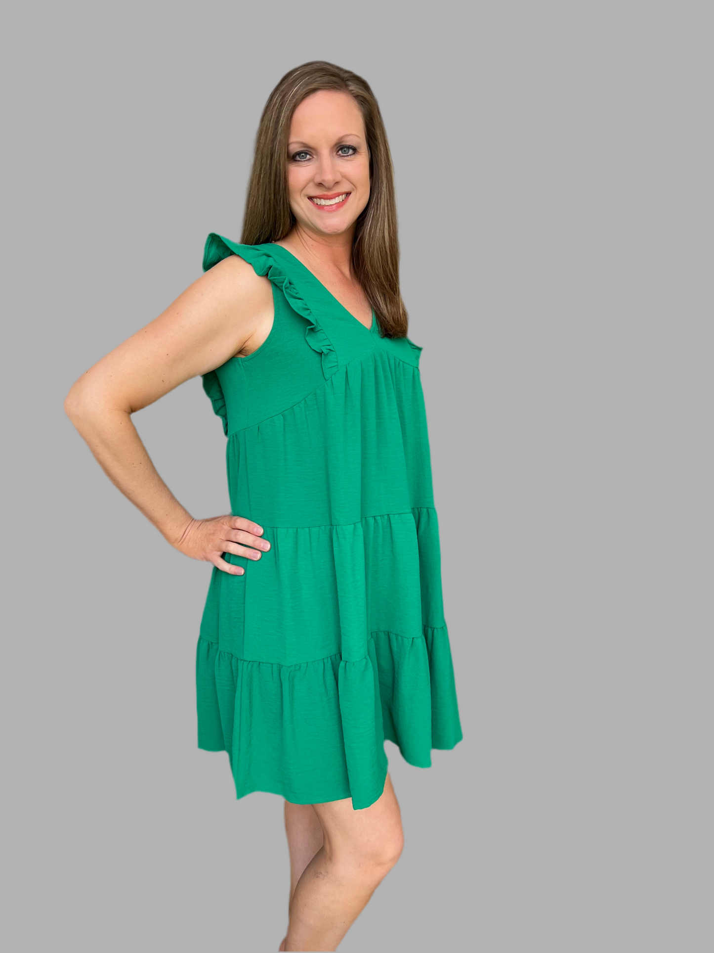 Bright green ruffle dress