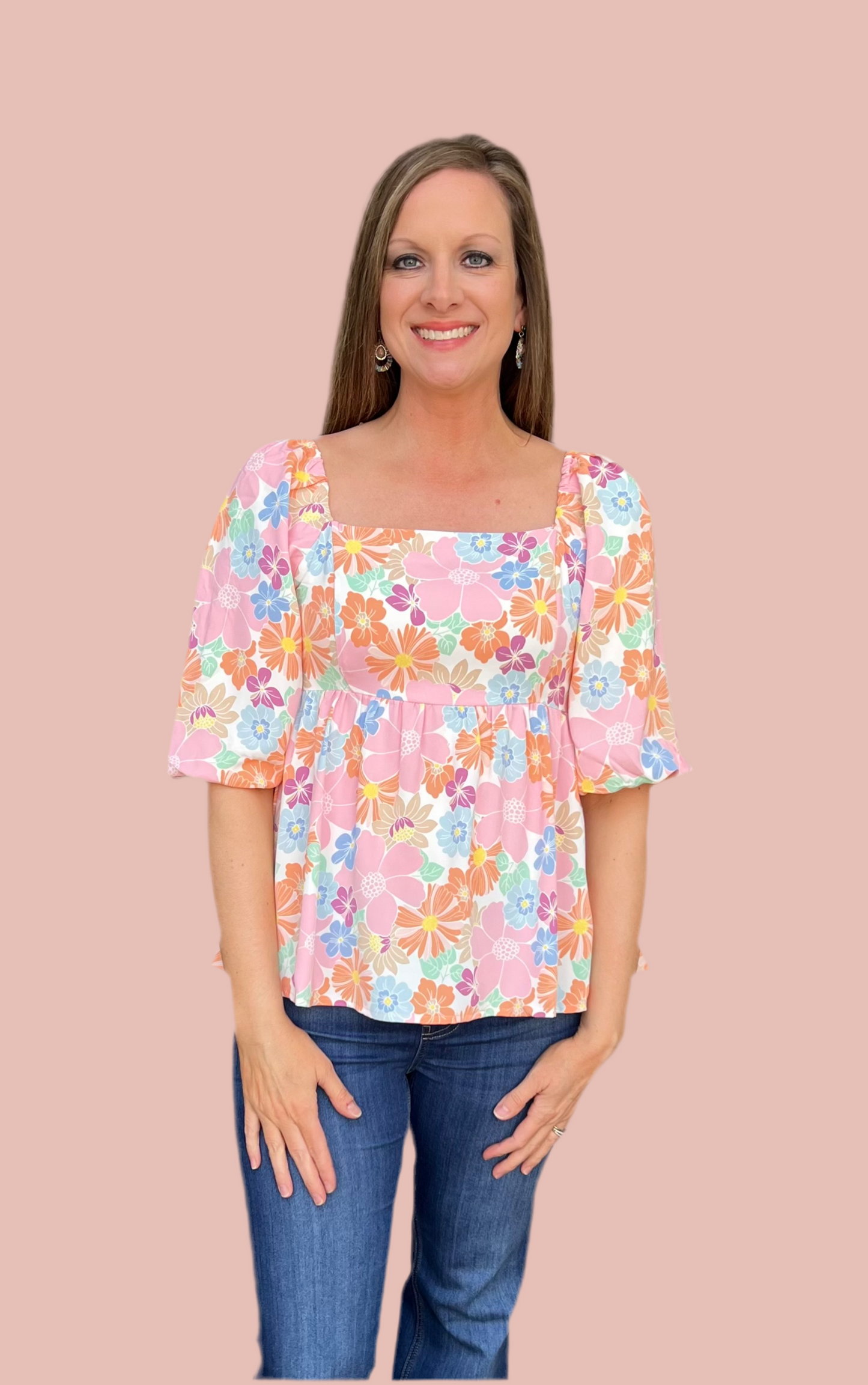 Pink Floral Square Neck top
