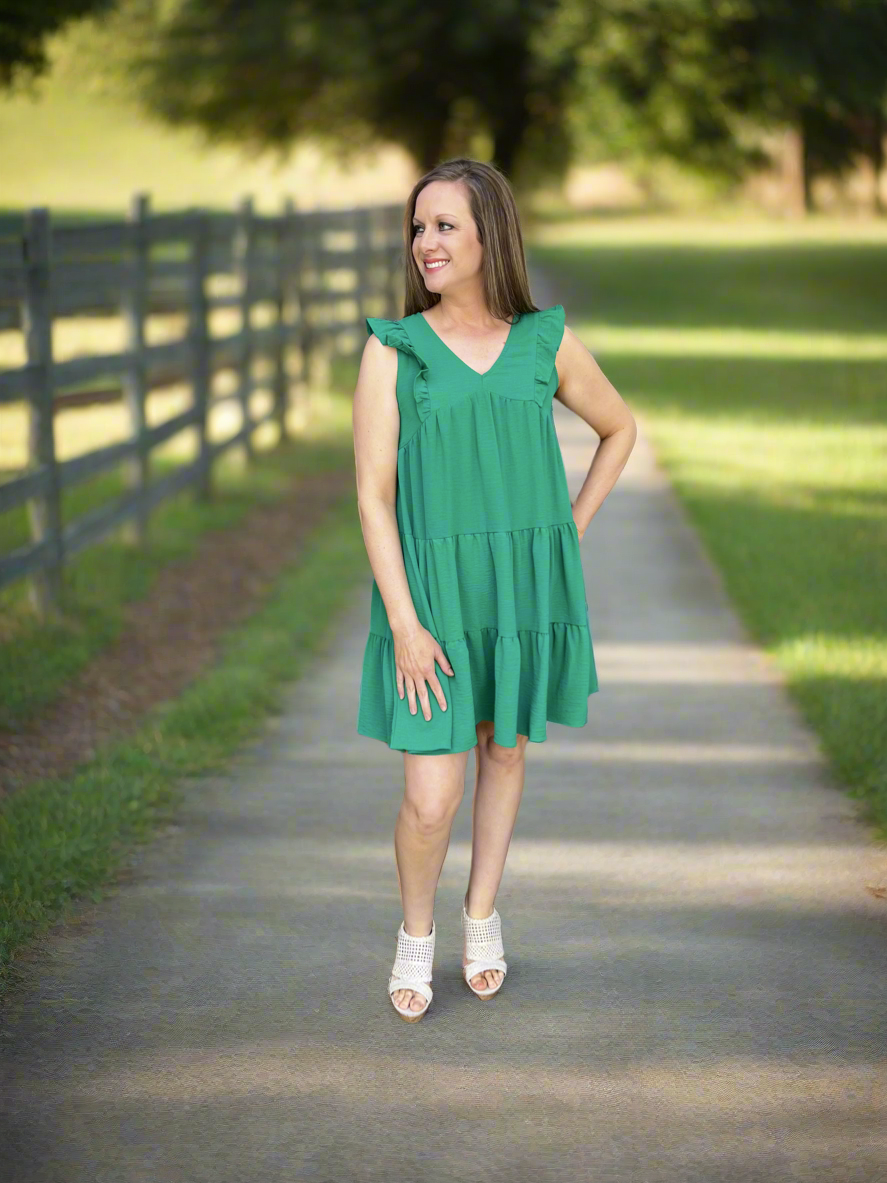 Bright green ruffle dress