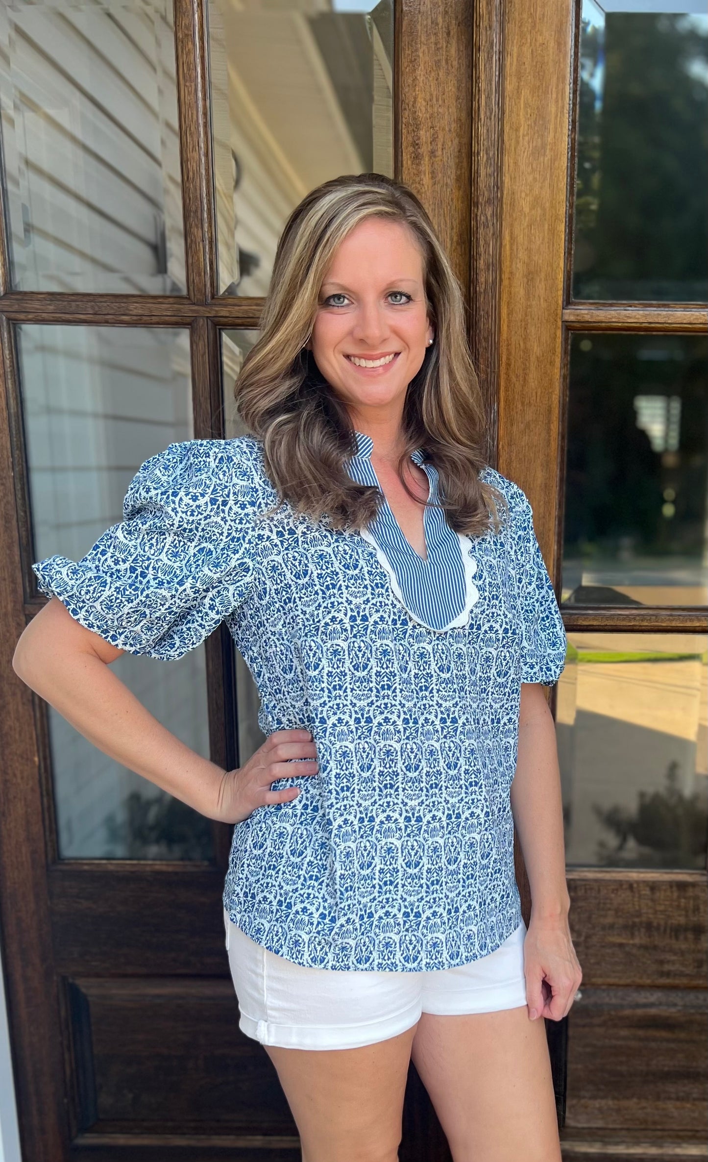 Blue Scalloped Blouse