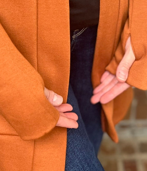 Rust midi cardigan with thumb hole