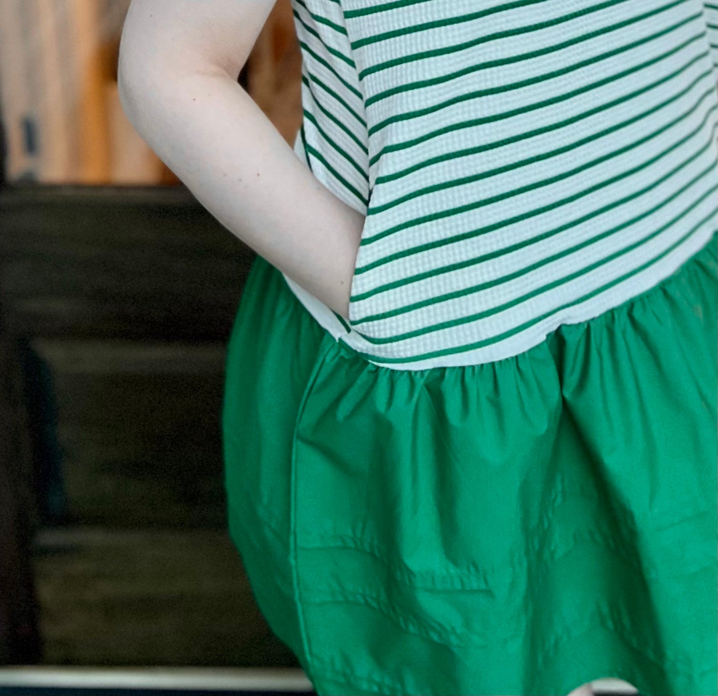 Green stripe sleeveless ruffled dress