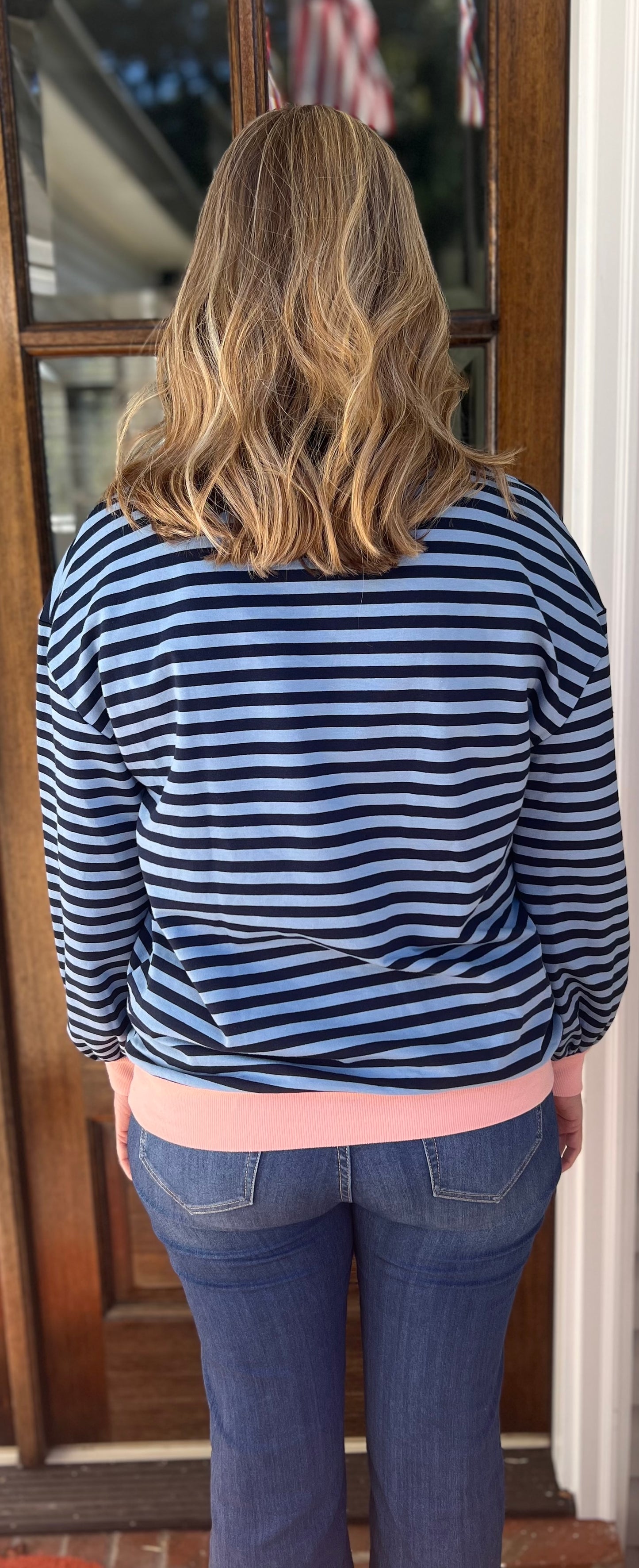 Blue striped crew neck