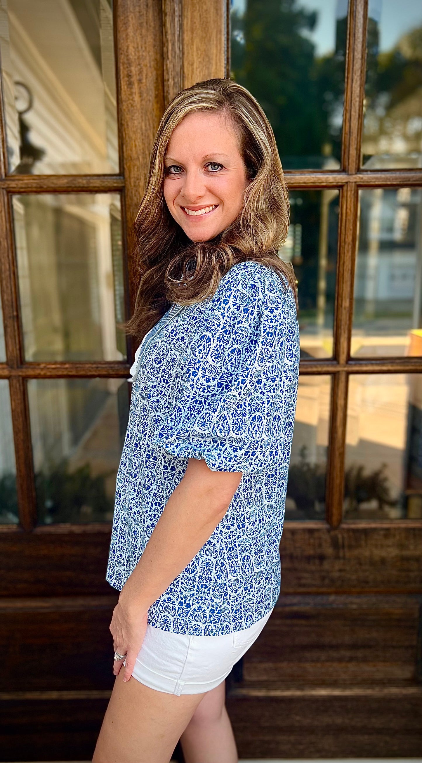 Blue Scalloped Blouse