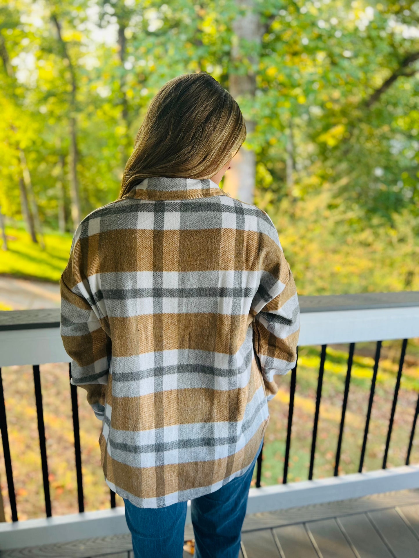 Plaid button flannel shirt jacket