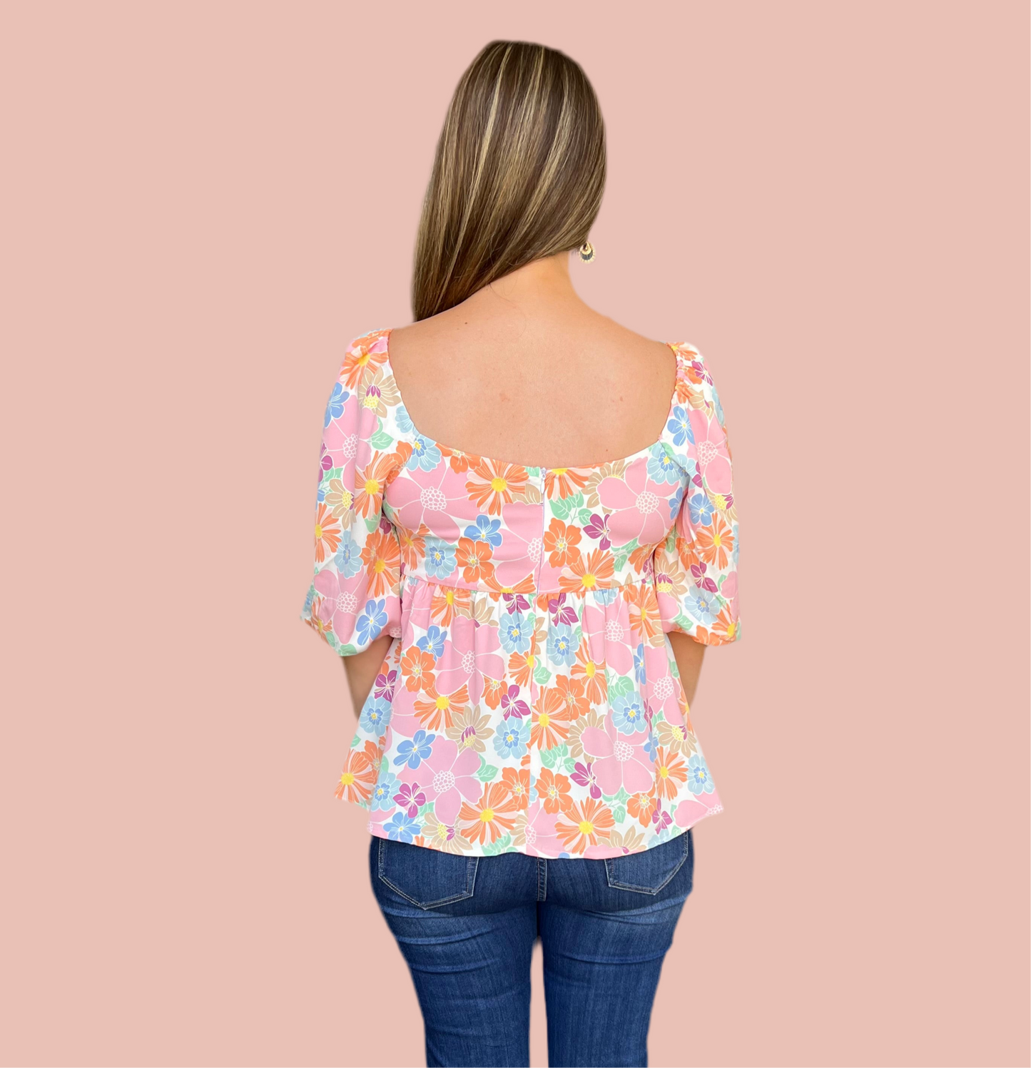 Pink Floral Square Neck top