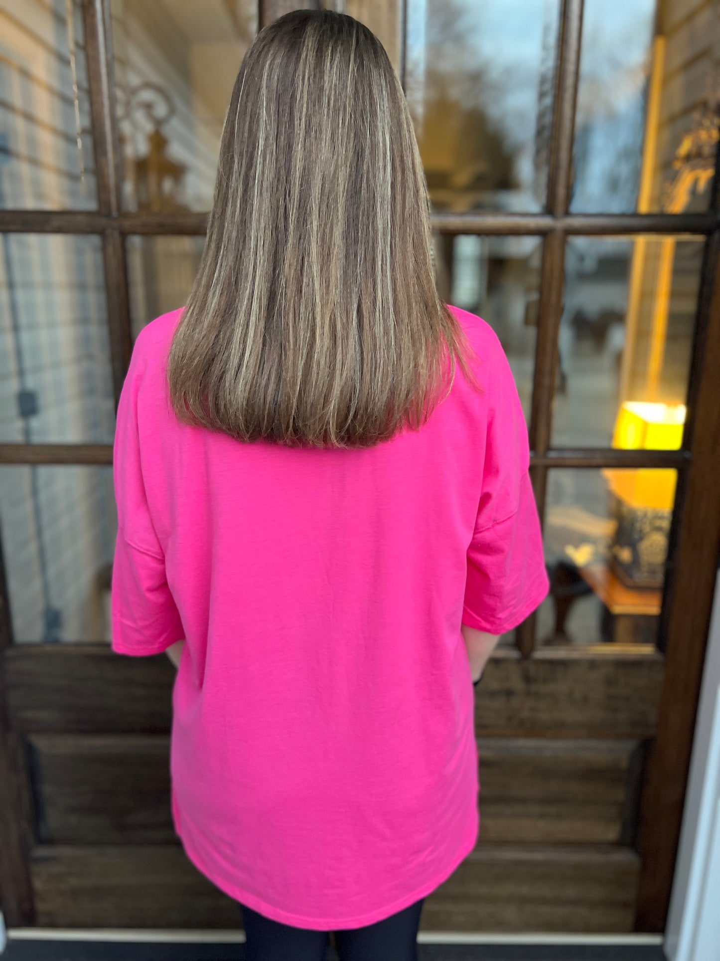 Pink short sleeved side split top