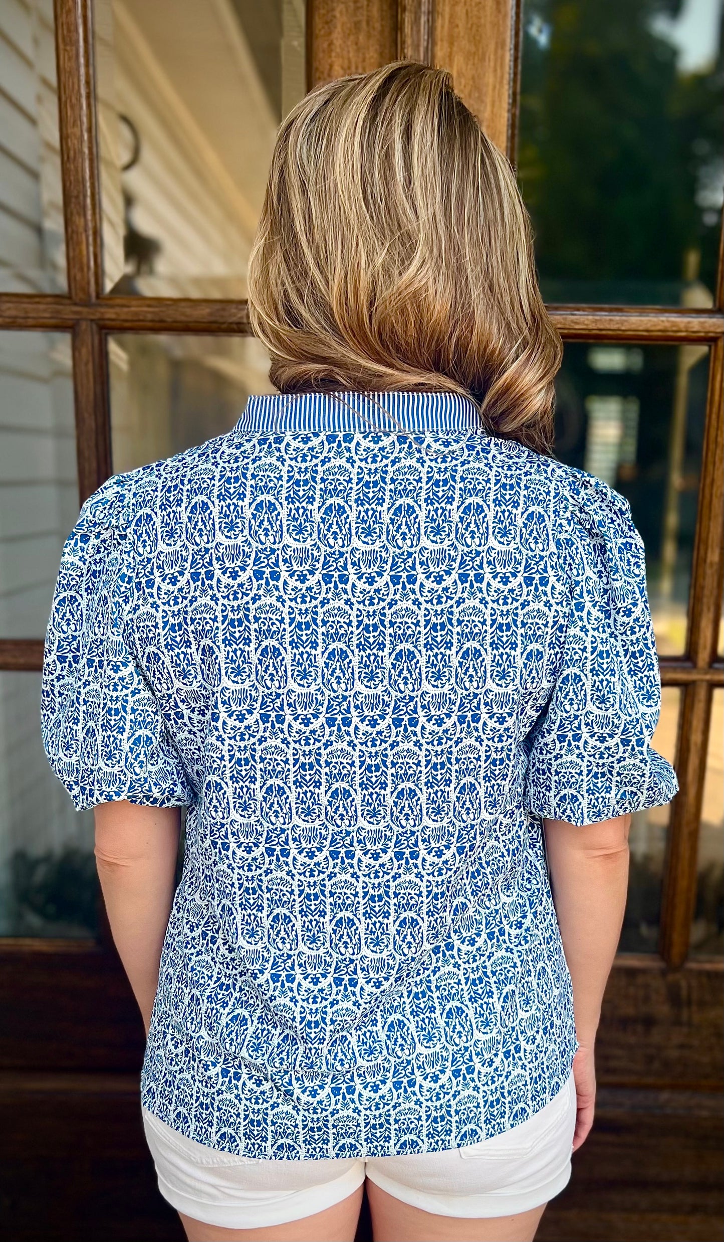 Blue Scalloped Blouse