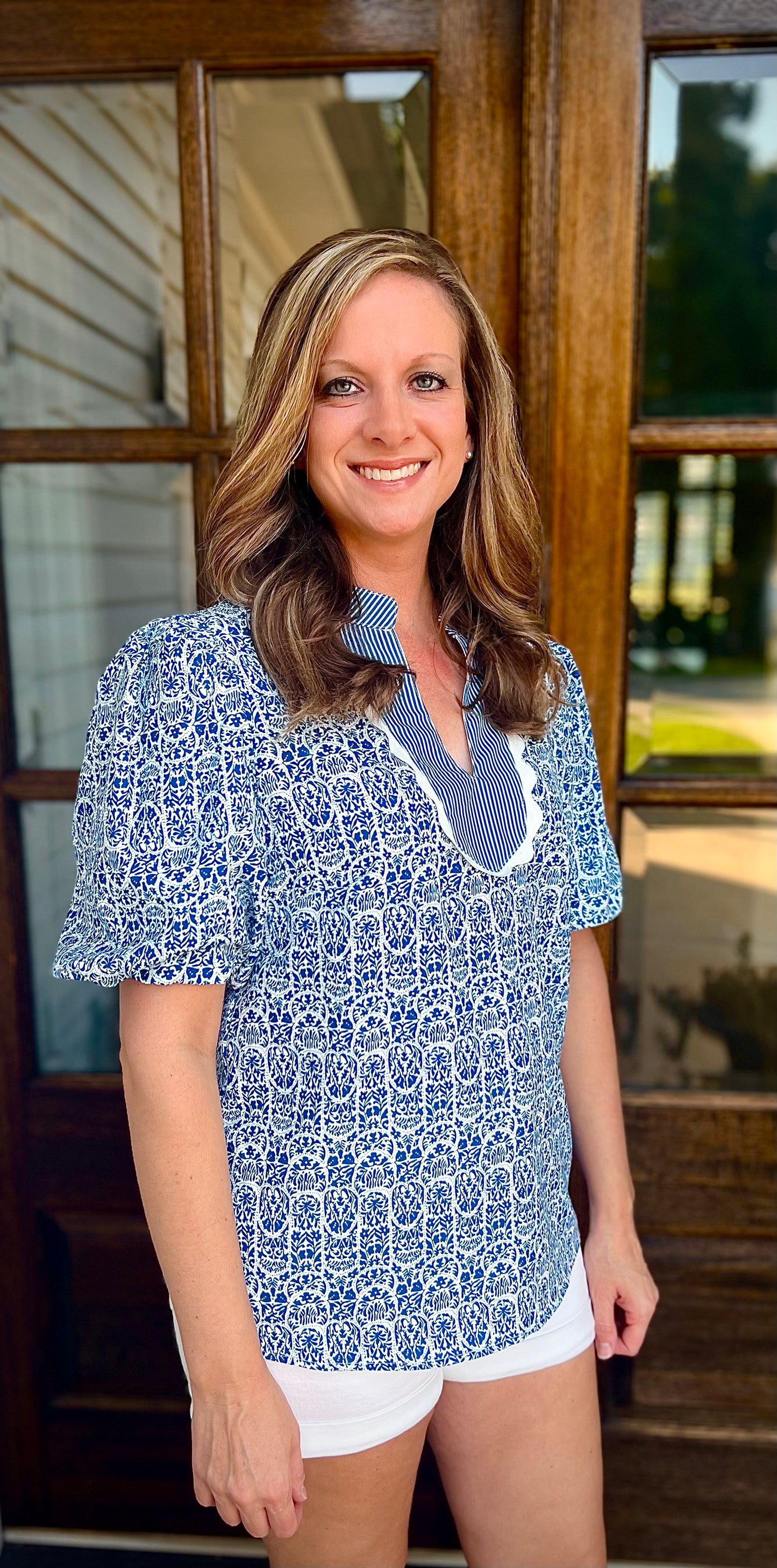 Blue Scalloped Blouse