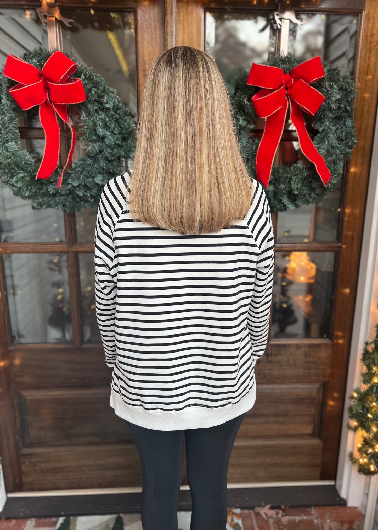 Striped raglan sleeve loose sweatshirt