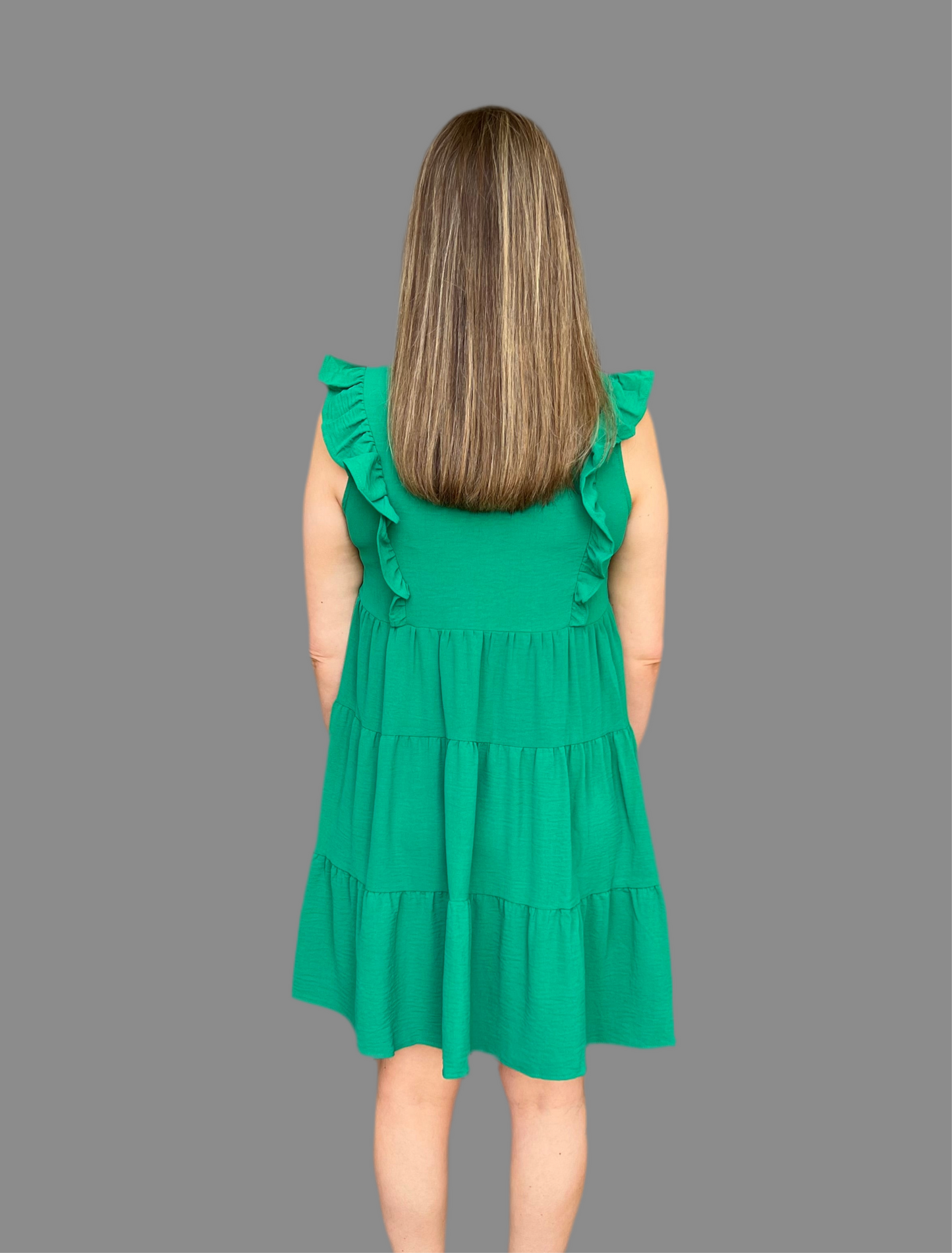 Bright green ruffle dress