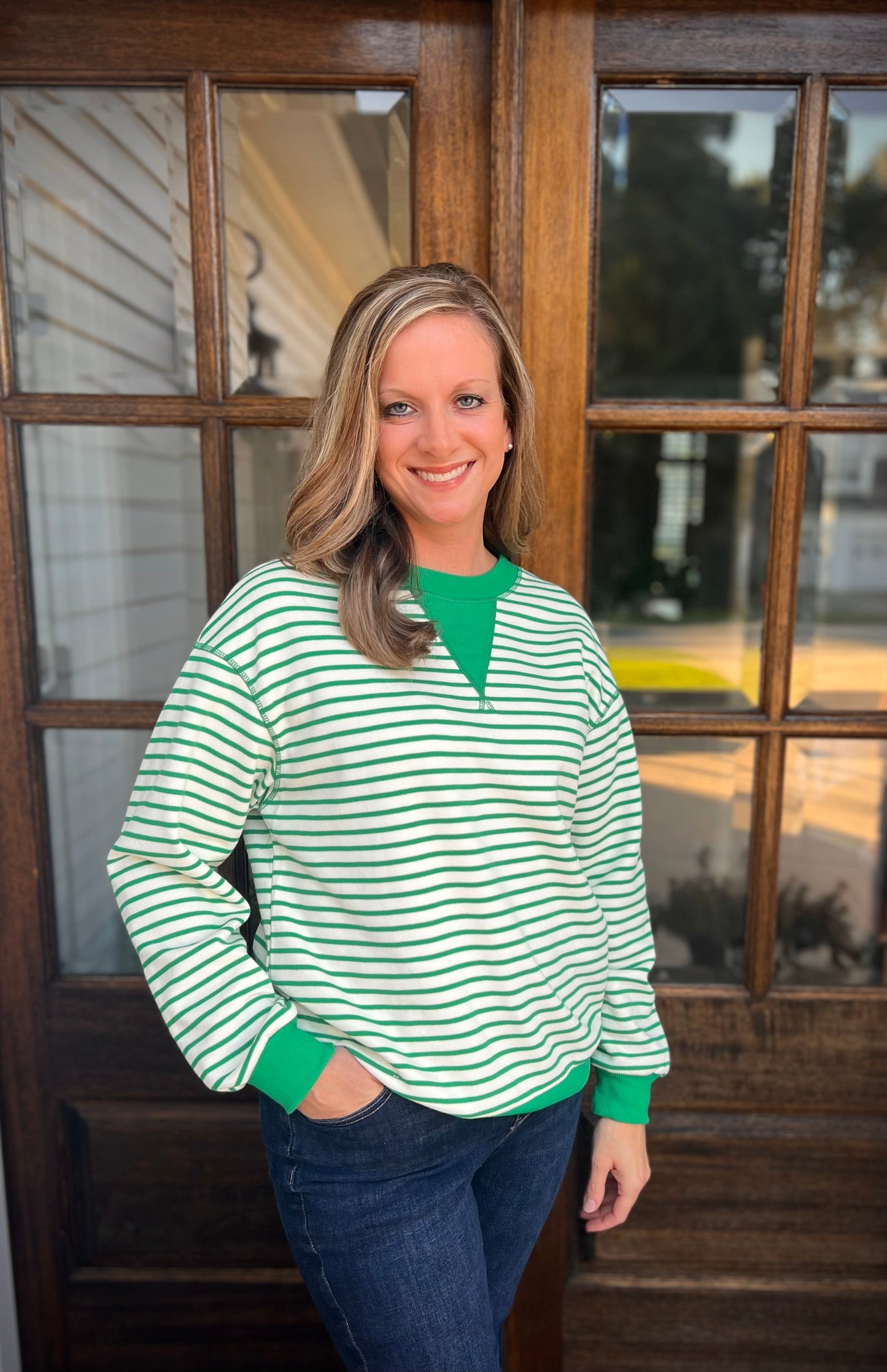 Green striped sweatshirt
