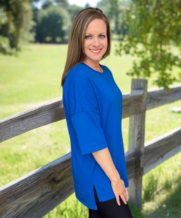 Cobalt blue drop shoulder short sleeve top