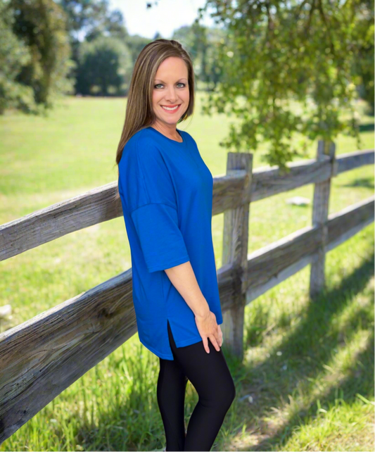 Cobalt blue drop shoulder short sleeve top