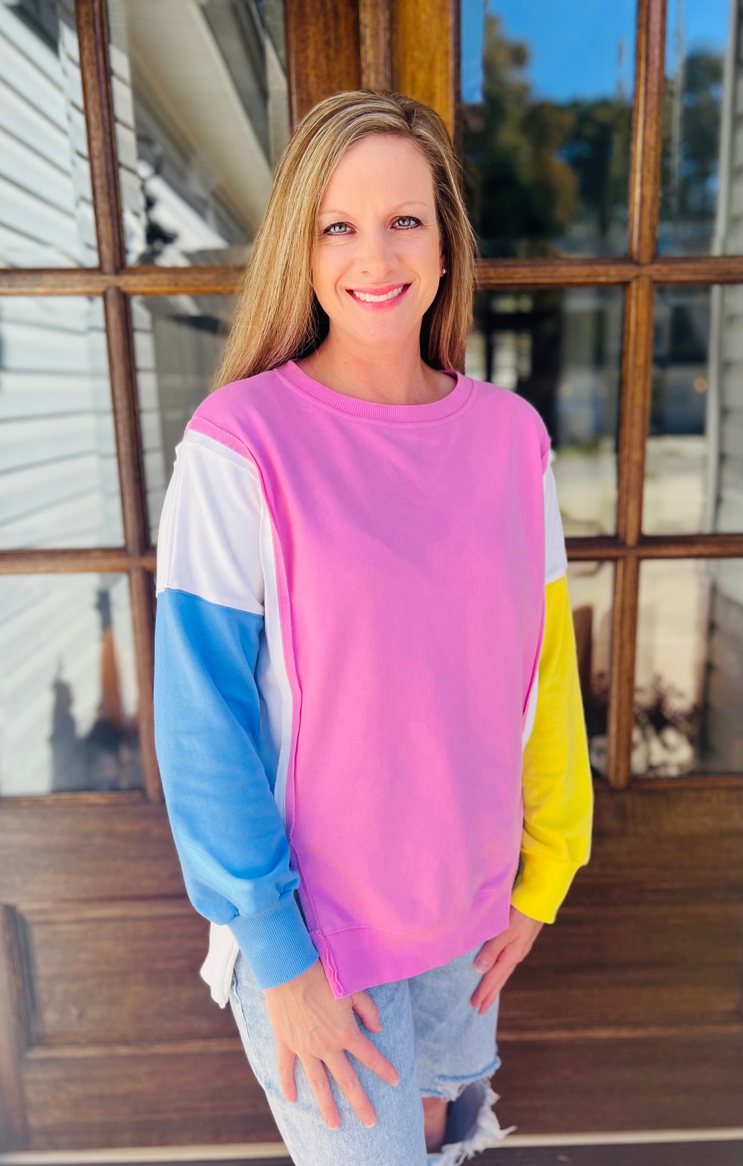 Color block crew neck sweatshirt