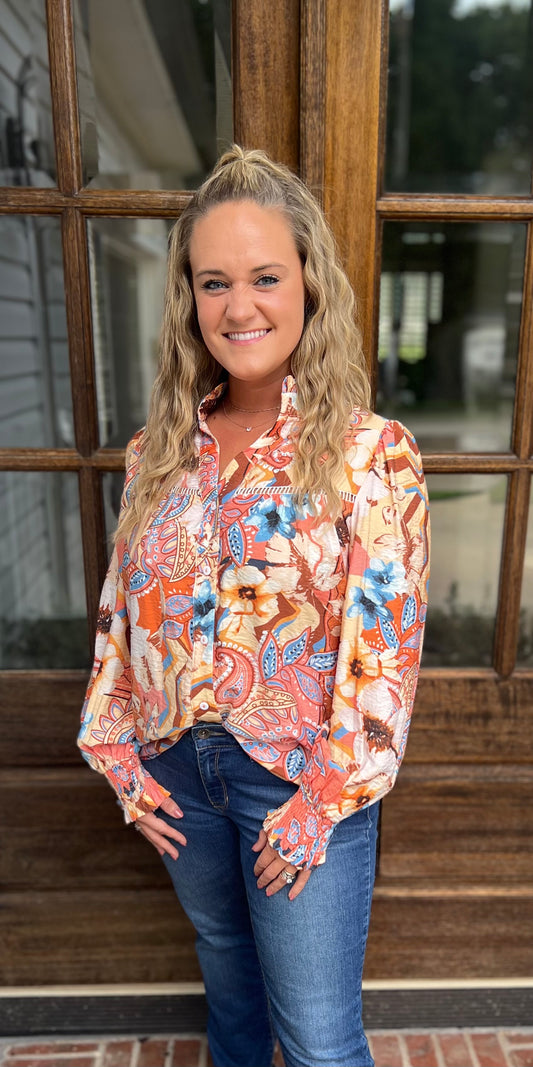 Paisley Button Up Blouse