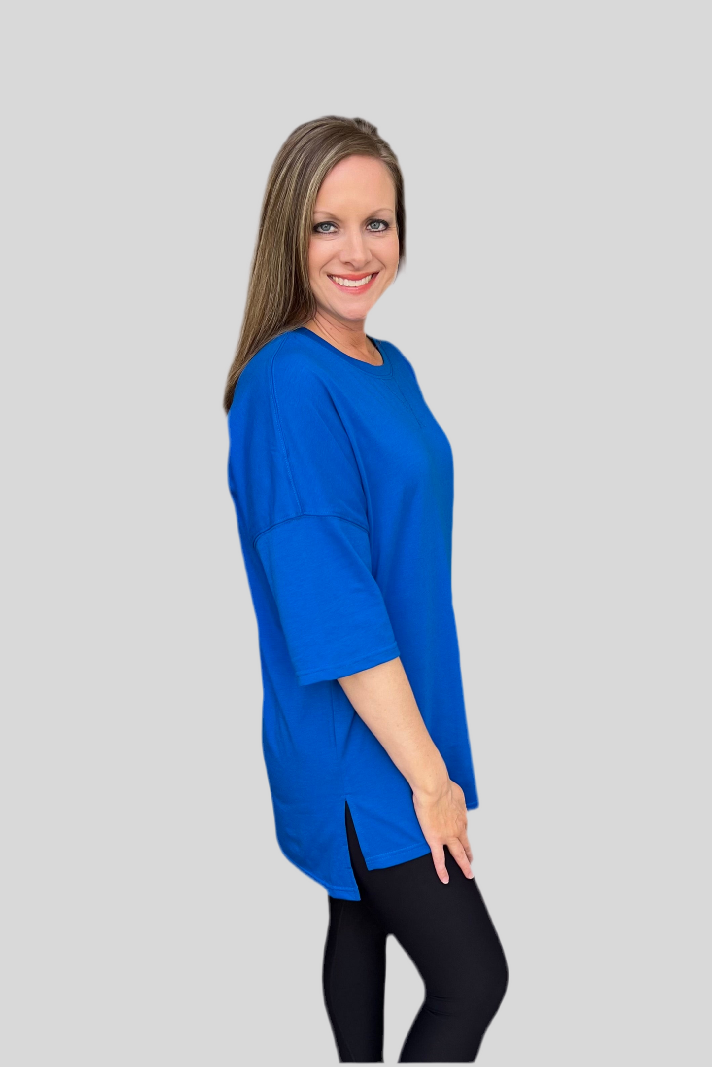 Cobalt blue drop shoulder short sleeve top