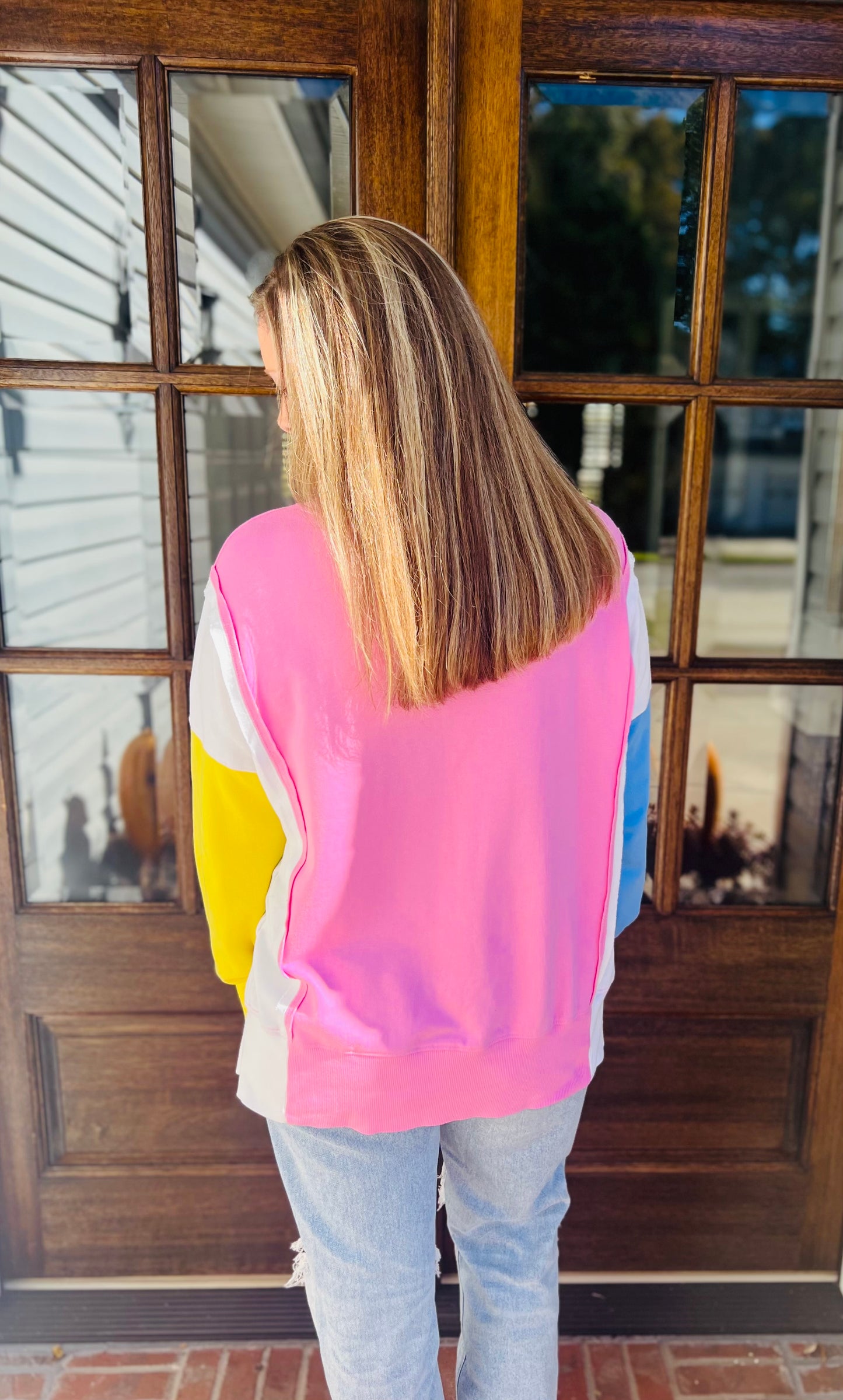 Color block crew neck sweatshirt