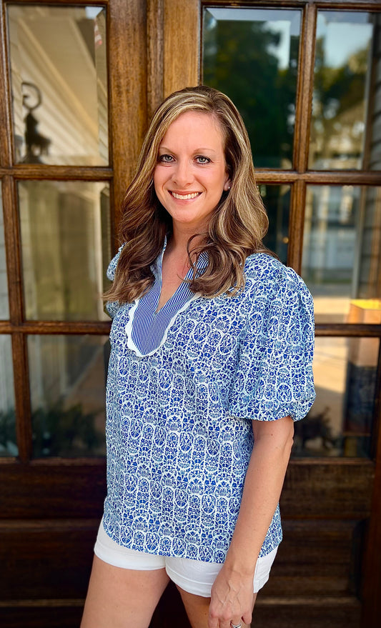Blue Scalloped Blouse