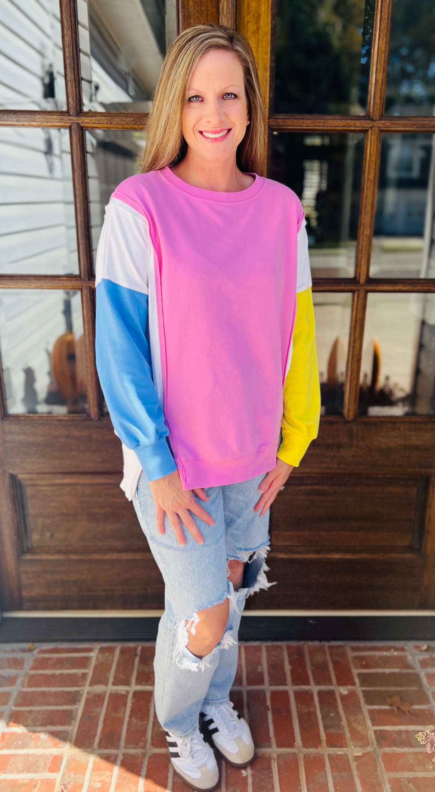Color block crew neck sweatshirt