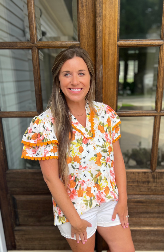 Floral Scalloped Blouse
