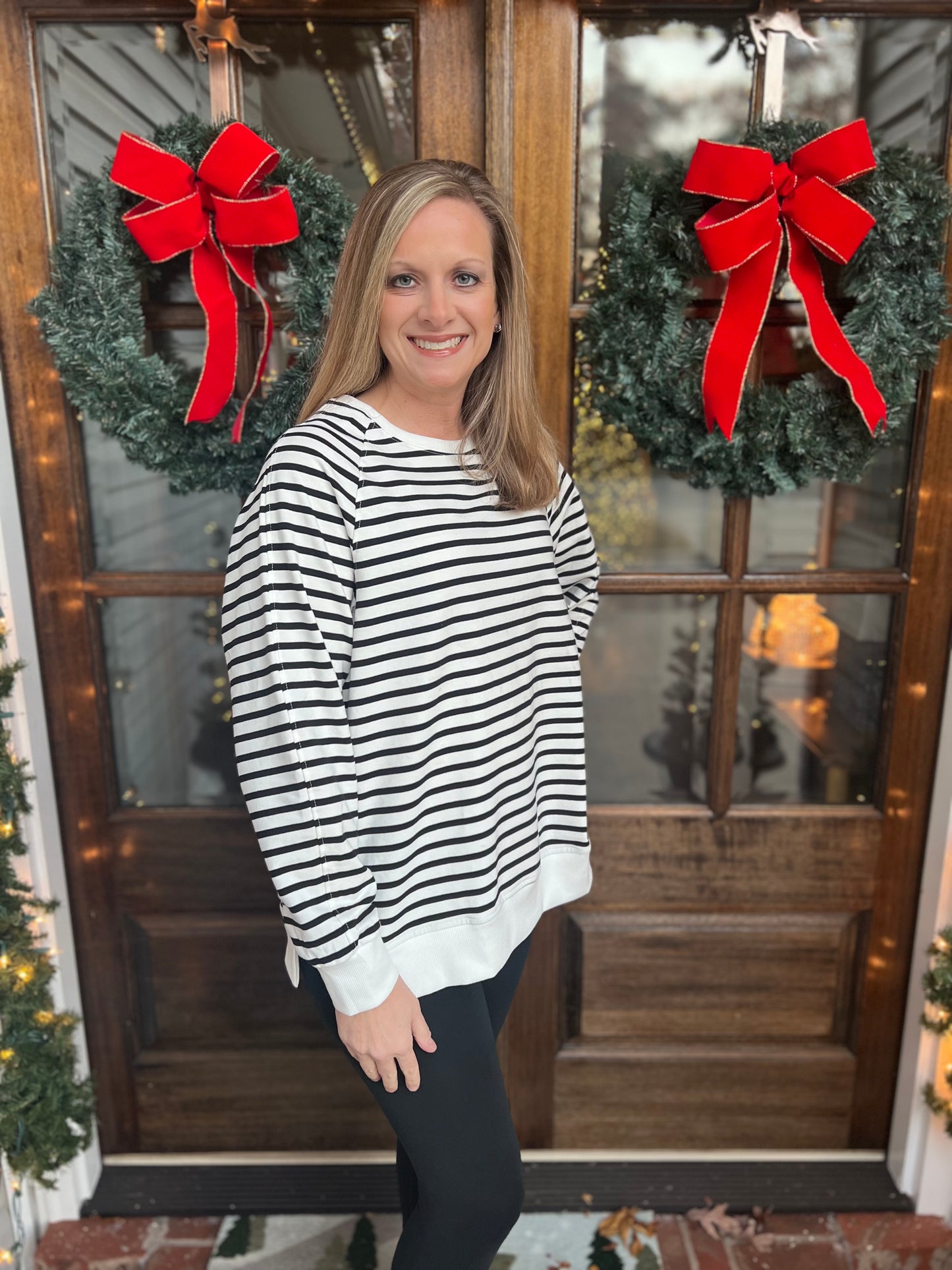 Striped raglan sleeve loose sweatshirt