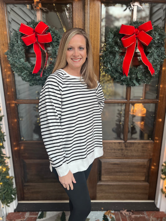 Striped raglan sleeve loose sweatshirt