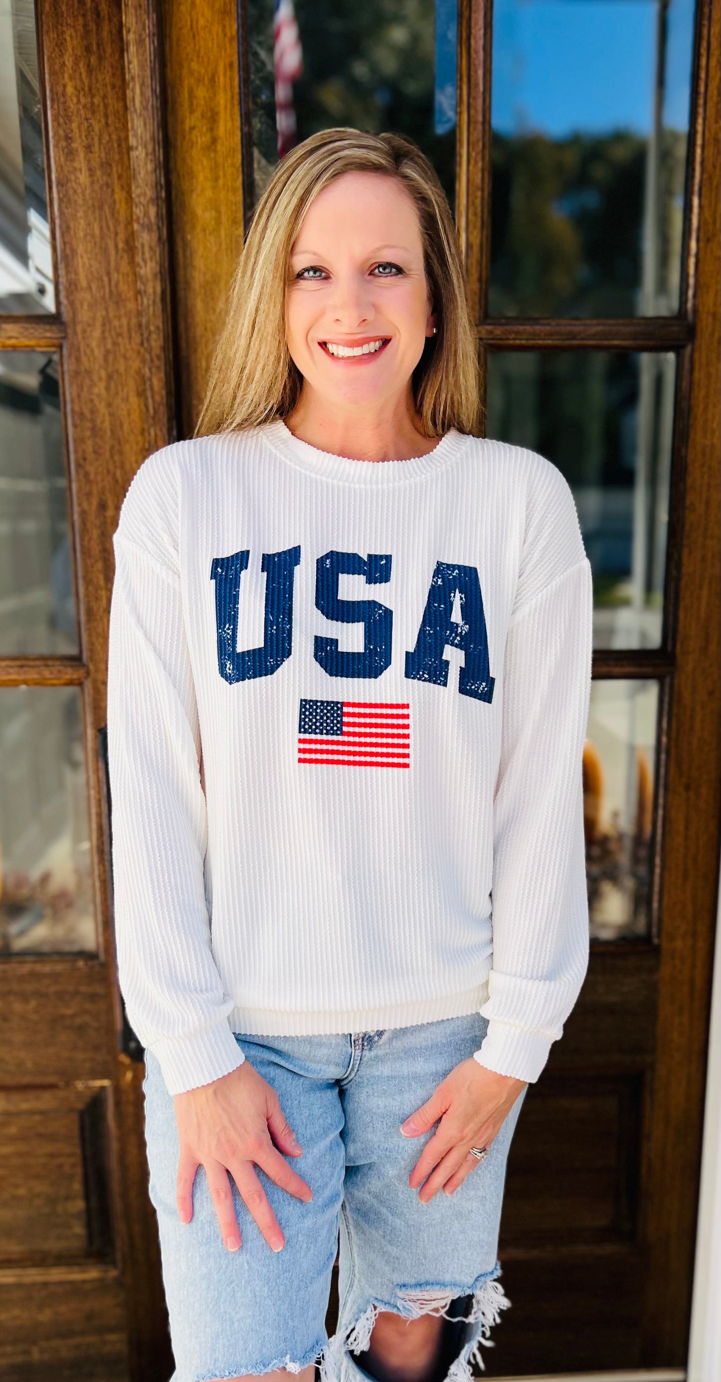 USA White ribbed top