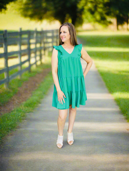 Bright green ruffle dress
