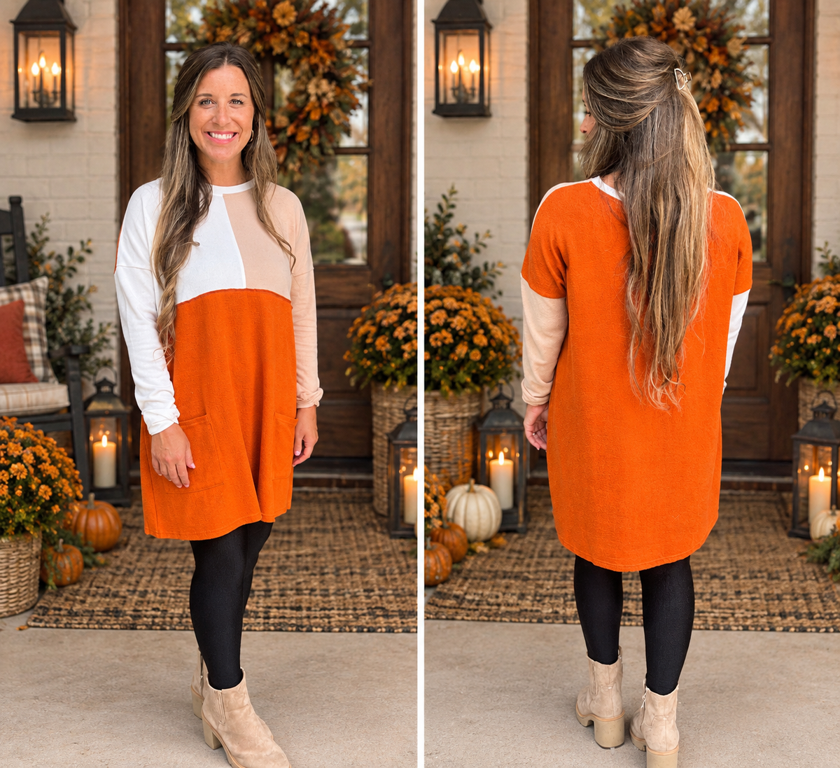 Pocketed color block long sleeve top