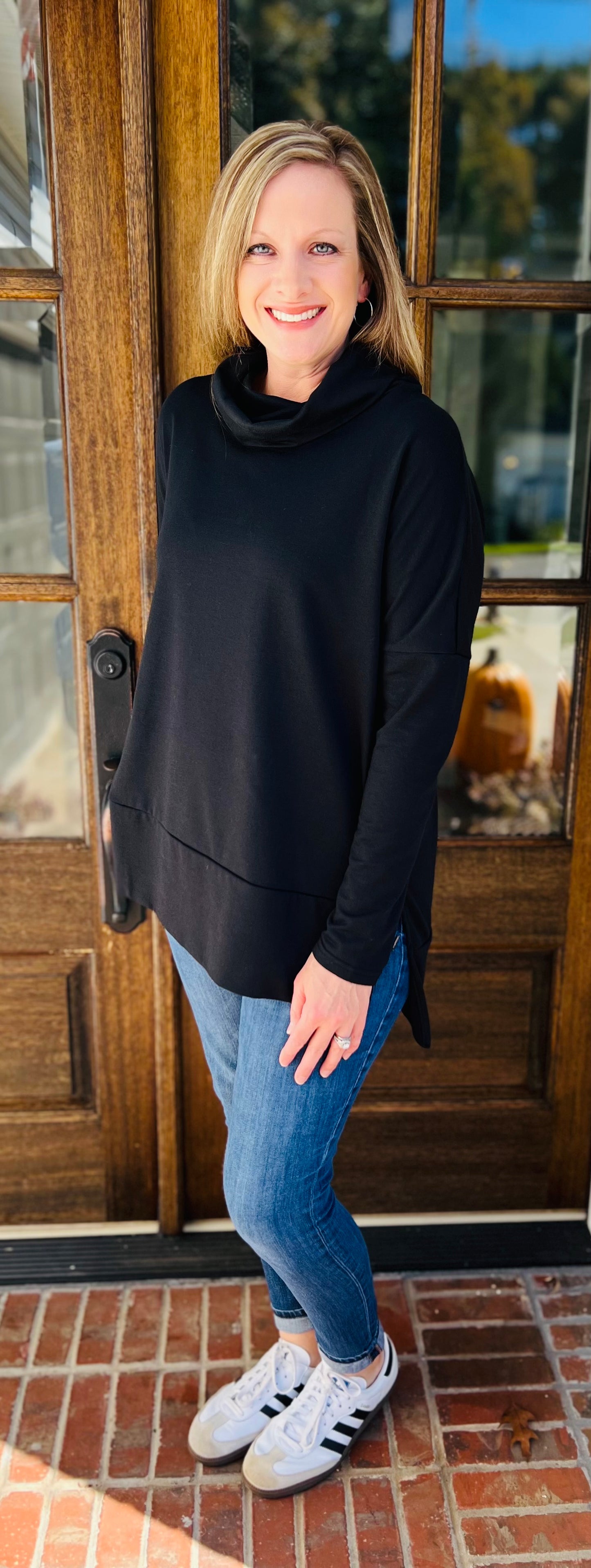 Black cowl neck pullover