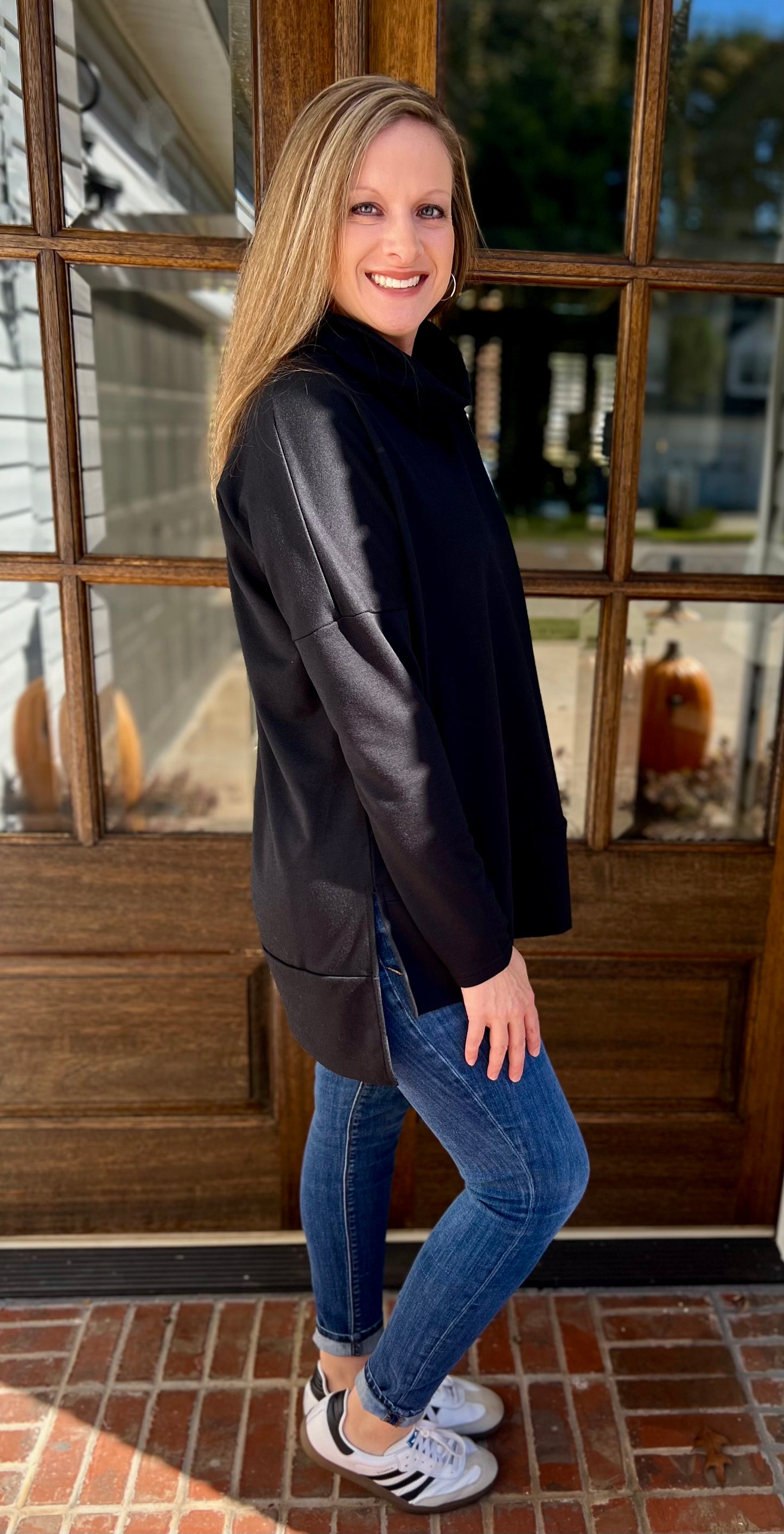 Black cowl neck pullover