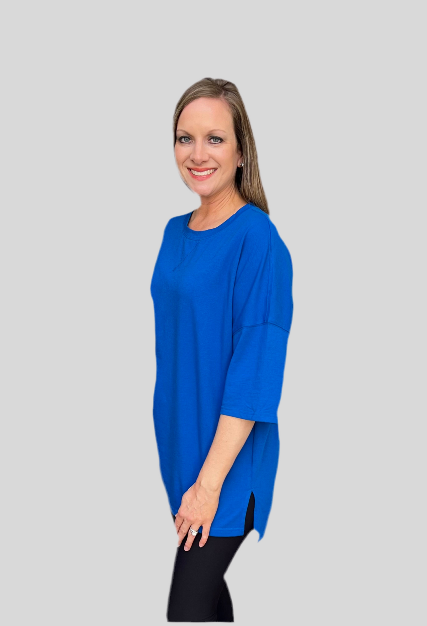 Cobalt blue drop shoulder short sleeve top