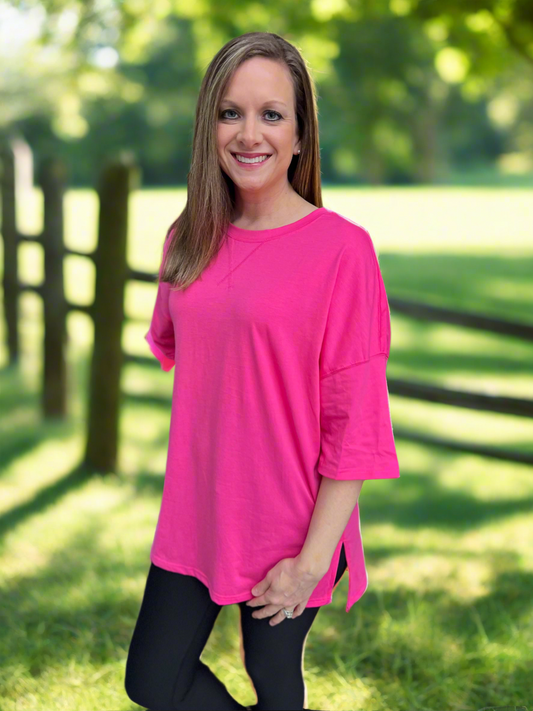 Pink short sleeved side split top