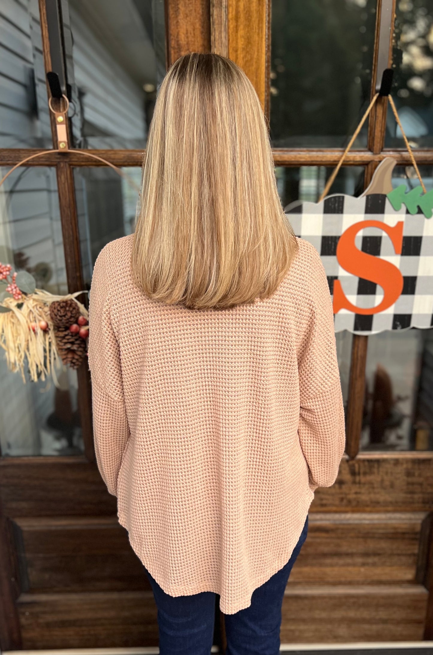 Waffle knit button up