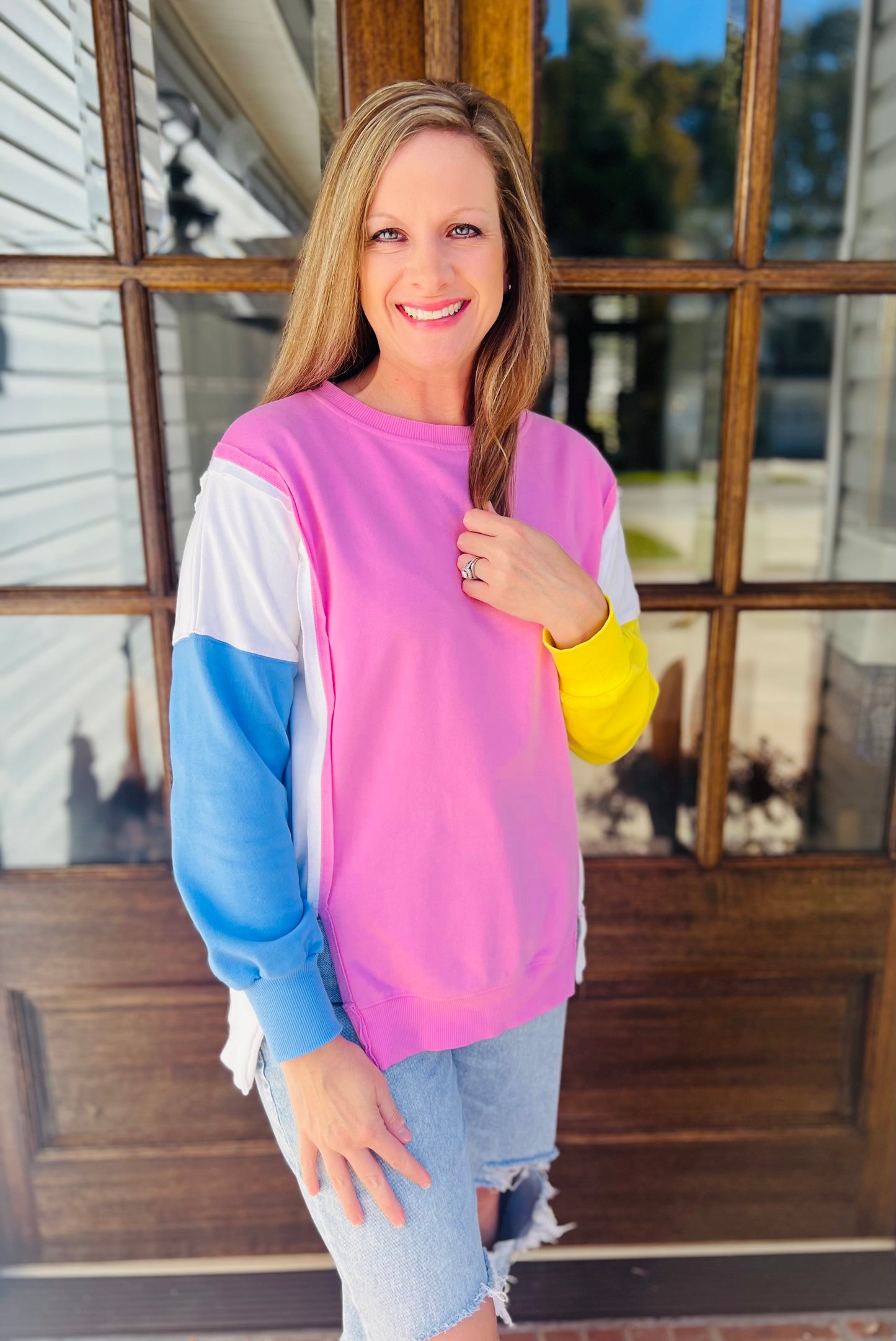 Color block crew neck sweatshirt