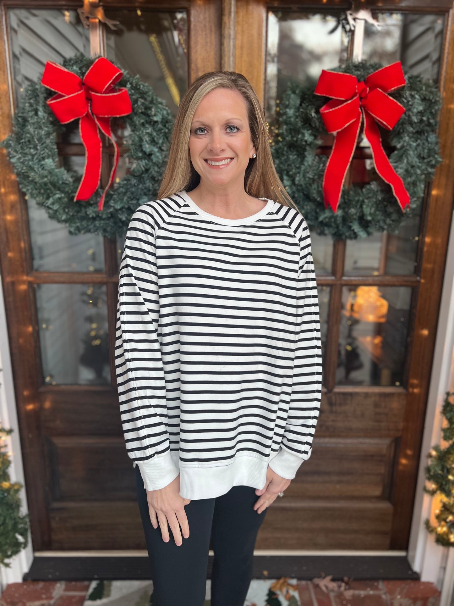 Striped raglan sleeve loose sweatshirt