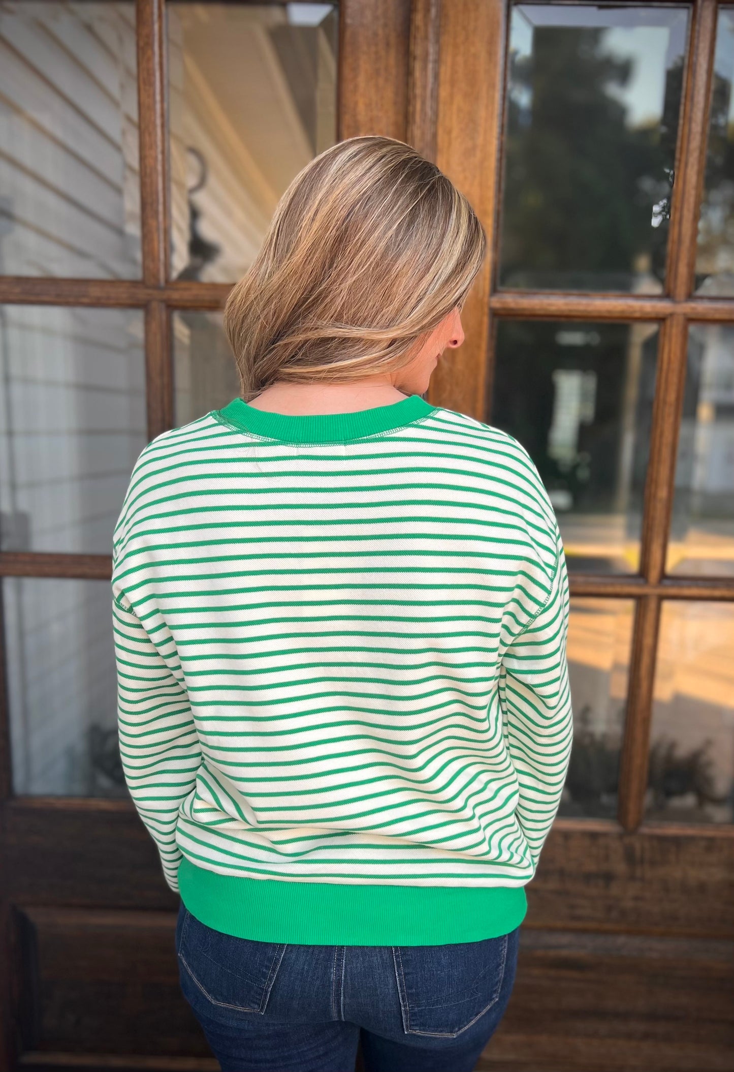 Green striped sweatshirt