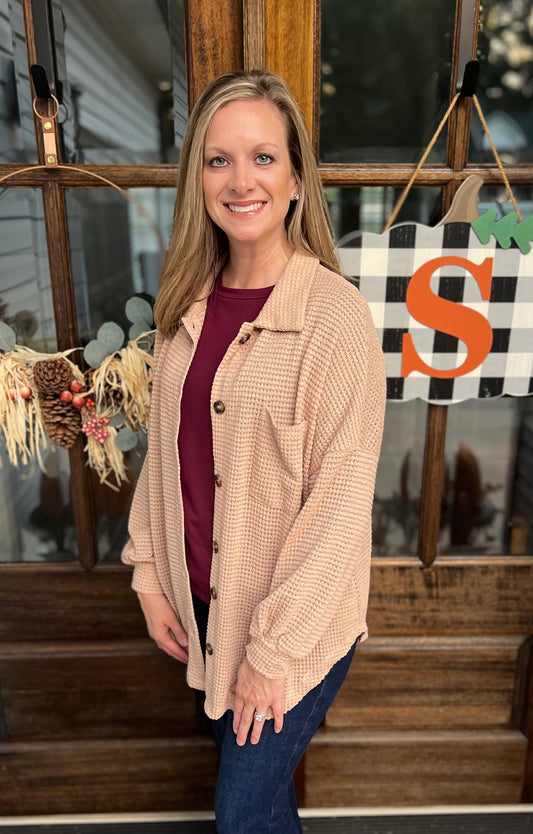 Waffle knit button up