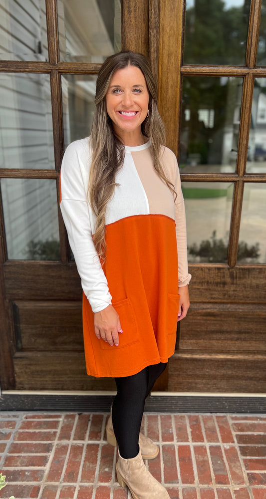 Pocketed color block long sleeve top