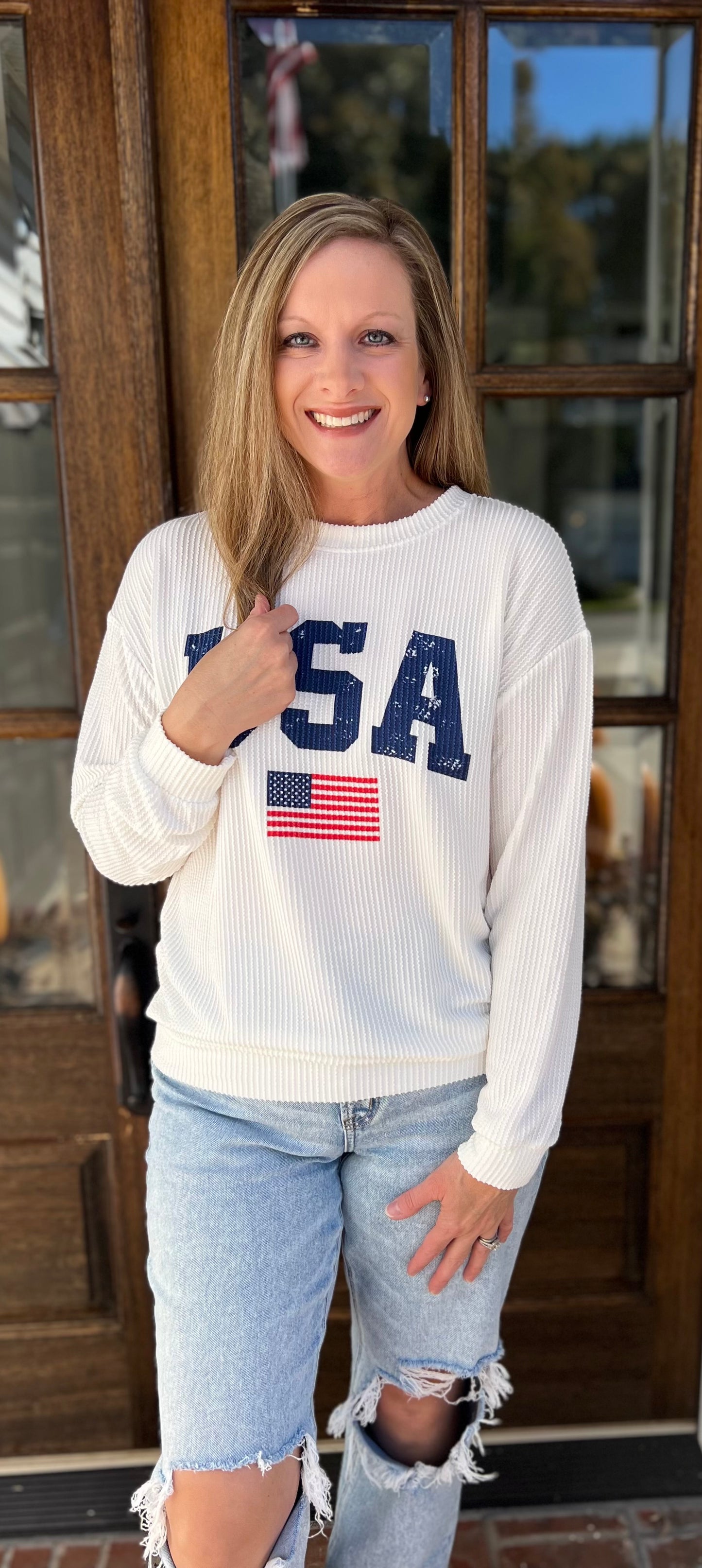 USA White ribbed top