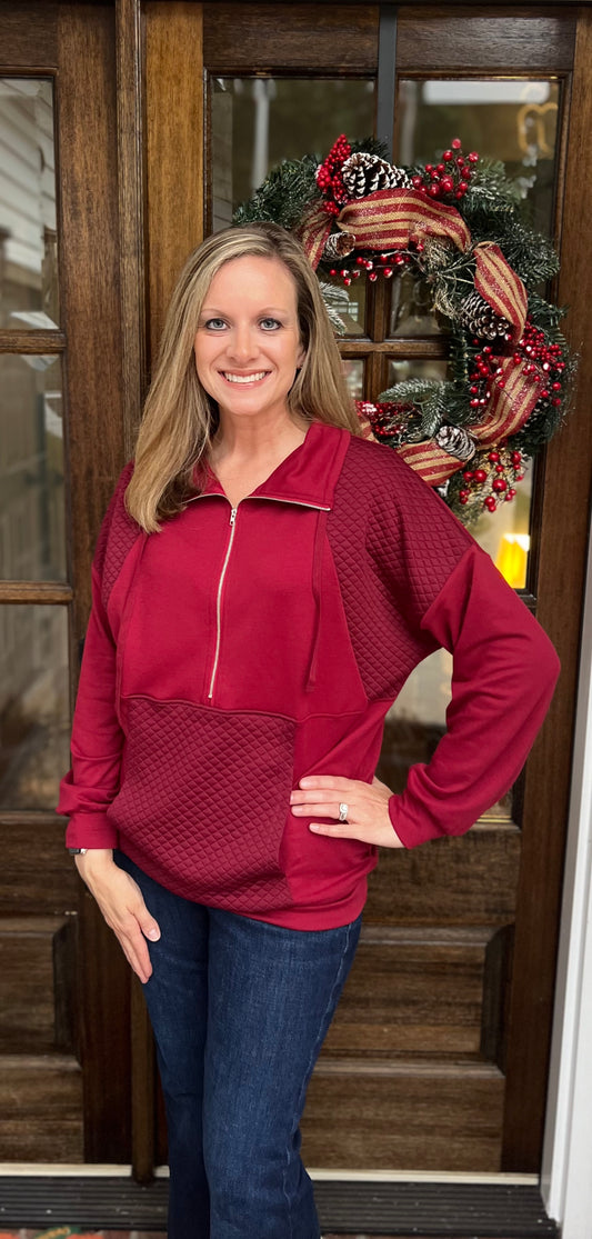 Quilted half-zipper pullover