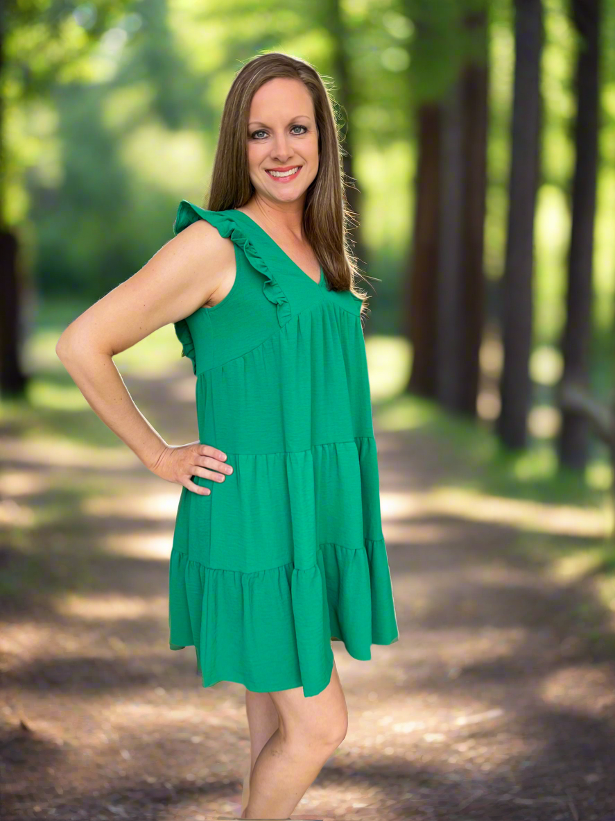 Bright green ruffle dress